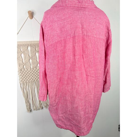 Tahari 100% Linen Tunic Top Plus Size 1X Pink Side Button Hem 3/4 Sleeve - Picture 8 of 9